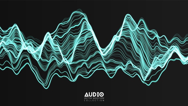 Vetor espectro de onda de áudio de eco 3d. gráfico de oscilação de ondas de música abstrata.