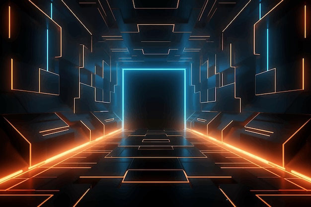 Espectro estágio render cyber linhas virtuais perspectiva de néon brilhante show futurista velocidade vibrante