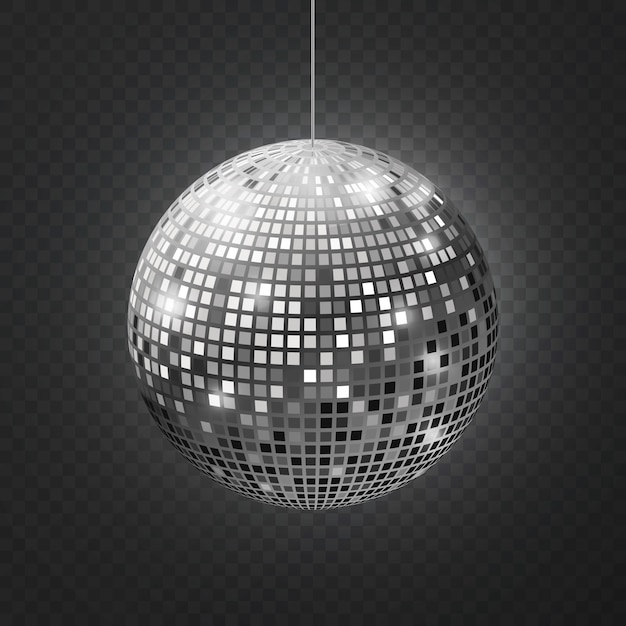 Vetor espelho bola de discoteca. intradorso reflexão bola espelhado discoteca festa prata brilho equipamento retro raios brilhando mirrorball