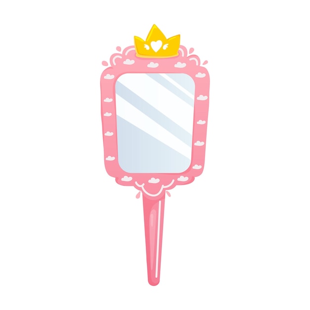 Vetor espelho de mão de princesa espelhos retangulares cor-de-rosa com coroa dourada estilo desenho animado