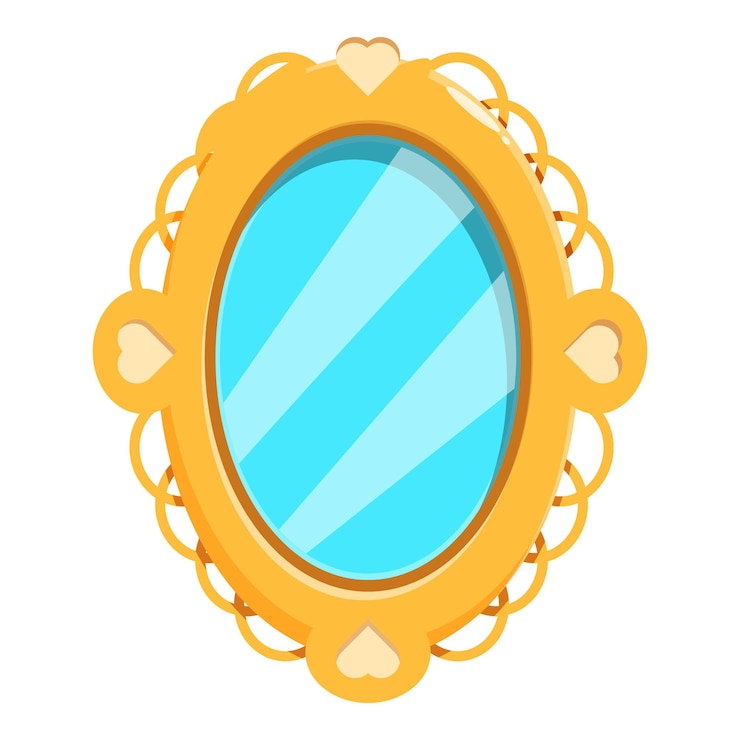 Vetor espelho vintage oval dourado refletindo o céu azul claro