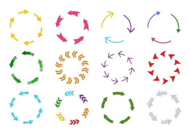 Espessura das cores da seta circular carregando símbolo de reciclagem atualizar loop recarregar e conjunto de sinais de rotação