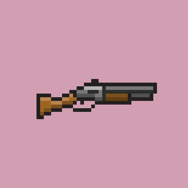 Pixel art rifle ak 47 ícone de vetor de arma de fogo para jogo de 8 bits em  fundo branco