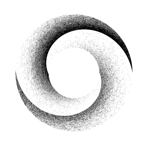 Vetor espiral de vetor pulverizado. projeto de arte de grafite. logotipo do círculo de dispersão de ruído. grunge, granulado, textura.