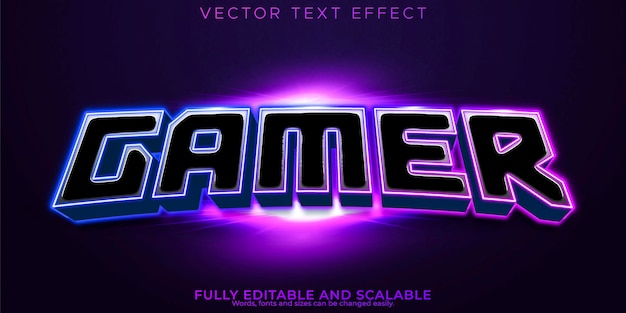 Vetor esport editável de efeito de texto de jogador e estilo de texto neon