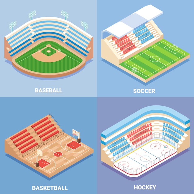 Esporte estádio vector plano isométrico definido