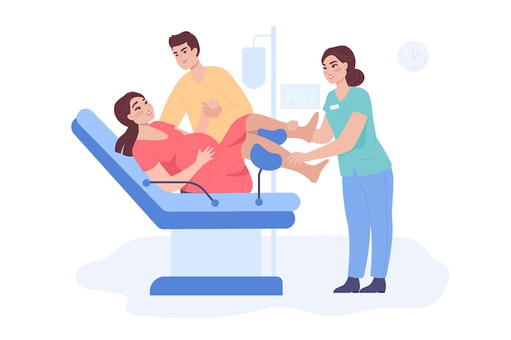 Vetor esposa e marido na maternidade ou enfermaria juntos