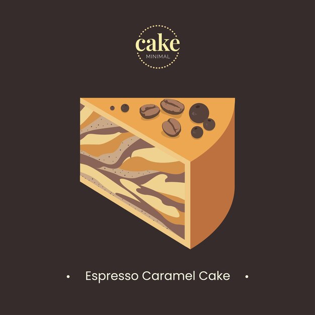Vetor espresso caramel cake em estilo simples e minimalista