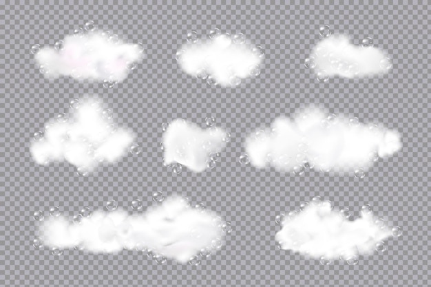 Espuma de banho isolada em fundo transparente Textura de bolhas de xampu