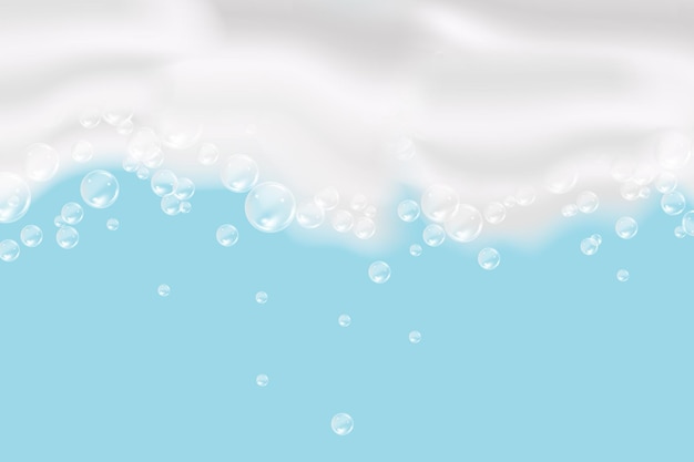 Espuma de banho isolada sobre fundo azul. textura de bolhas de xampu.