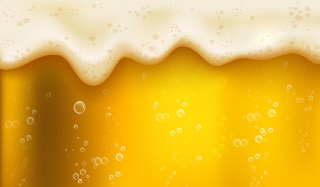 Vetor espuma de cerveja amarela realista cervejas macro efervescentes para octoberfest ou cervejarias fluxo líquido dourado na borda vidro bêbado fest craft lager ilustração vetorial arrumada