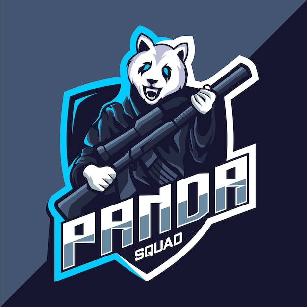 Esquadrão panda com design do logotipo do mascote da arma esport