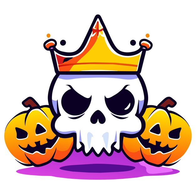 Vetor esqueleto de halloween crânio abóbora desenhado à mão plano elegante adesivo de desenho animado conceito de ícone isolado