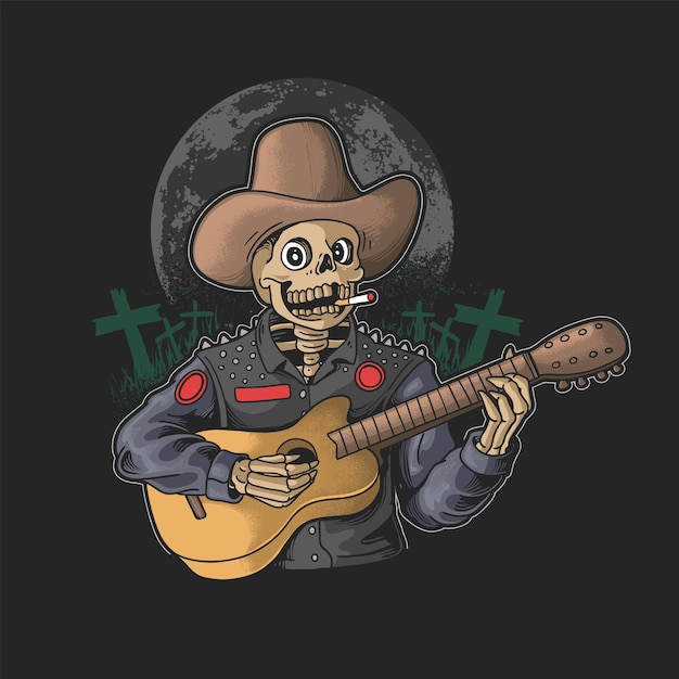 esqueleto engraçado tocar guitarra ilustração vetorial