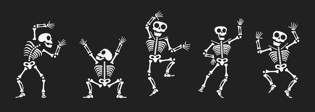 Esqueletos dançando com posições diferentes conjunto de ilustração vetorial de design de estilo plano