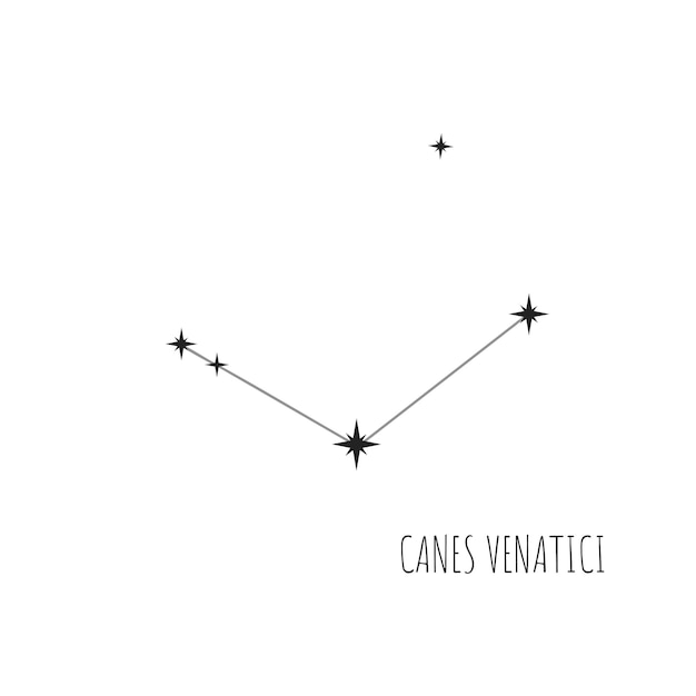 Esquema Constellation Canes Venatici Doodle sketch ícone linear de todas as 88 constelações definidas