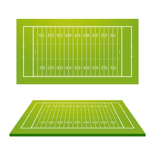 Vetor esquema de estádio de futebol americano em fundo verde em vista superior e lateral vector eps10