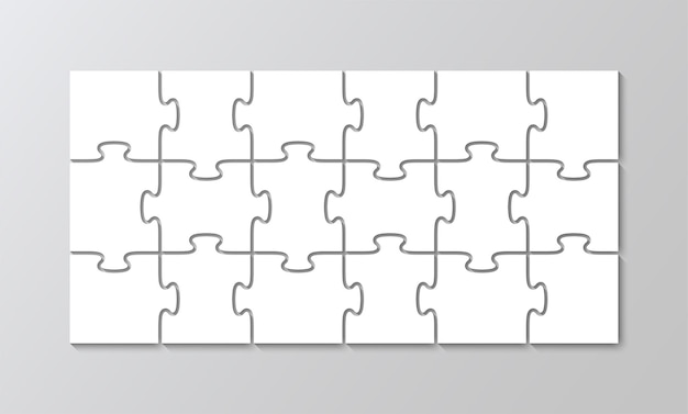Vetor esquema de modelo de corte grade de contorno de quebra-cabeça grade de peças de quebra-cabeça retangular com 18 detalhes