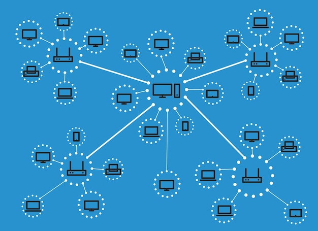 Esquema de rede de mídia web moderno conceito de design lineart