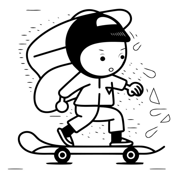 Vetor esquiador de desenho animado em um skate em estilo plano