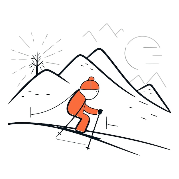 Esquiar nas montanhas no estilo de arte em linha