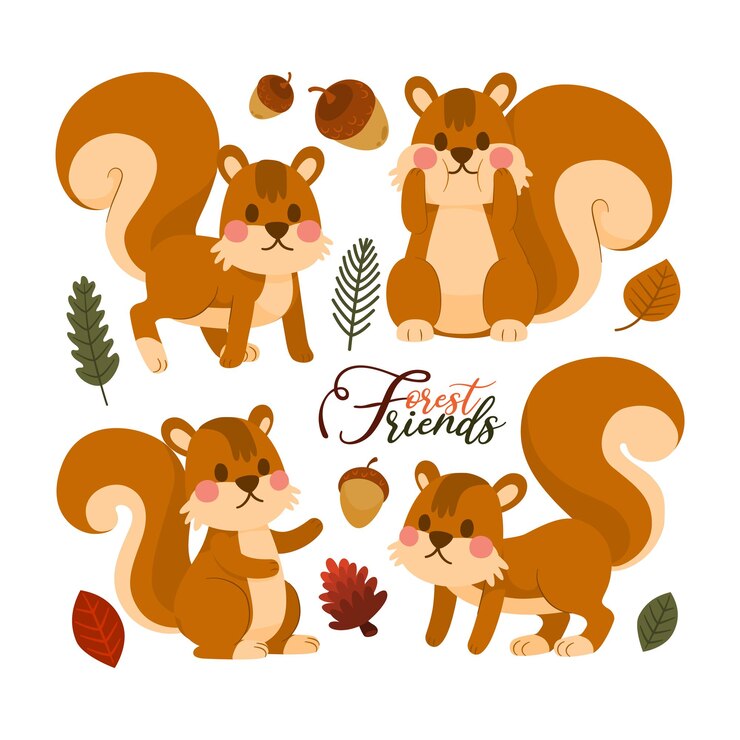 Esquilo bonito personagem floresta animal desenho cenografia