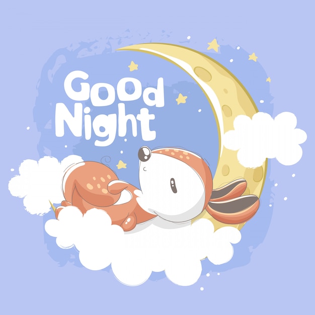 Esquilo dormindo nas nuvens com letras de boa noite