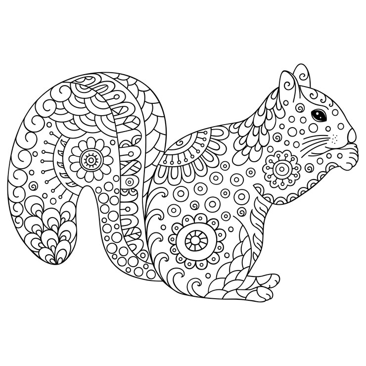 Esquilo estilizado do Doodle. Animal de doodle de ilustração desenhada de mão.