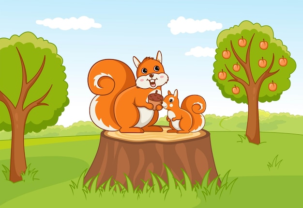 Esquilos bonitos na floresta