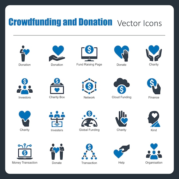 Vetor esta é uma coleção de 20 belos ícones de pixel artesanais perfeitos para crowdfunding e doação.