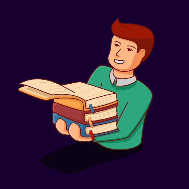 Esta ilustração fofa e charmosa de uma criança carregando um livro é um ótimo complemento para qualquer projeto