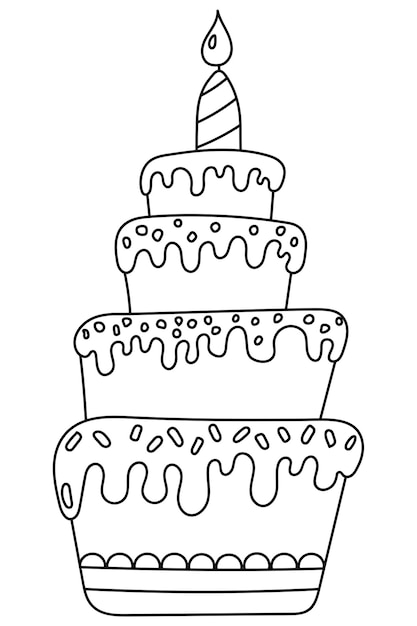 Vetor esta página de colorir para crianças bolo de aniversário festivo é projetado para aumentar a criatividade das crianças