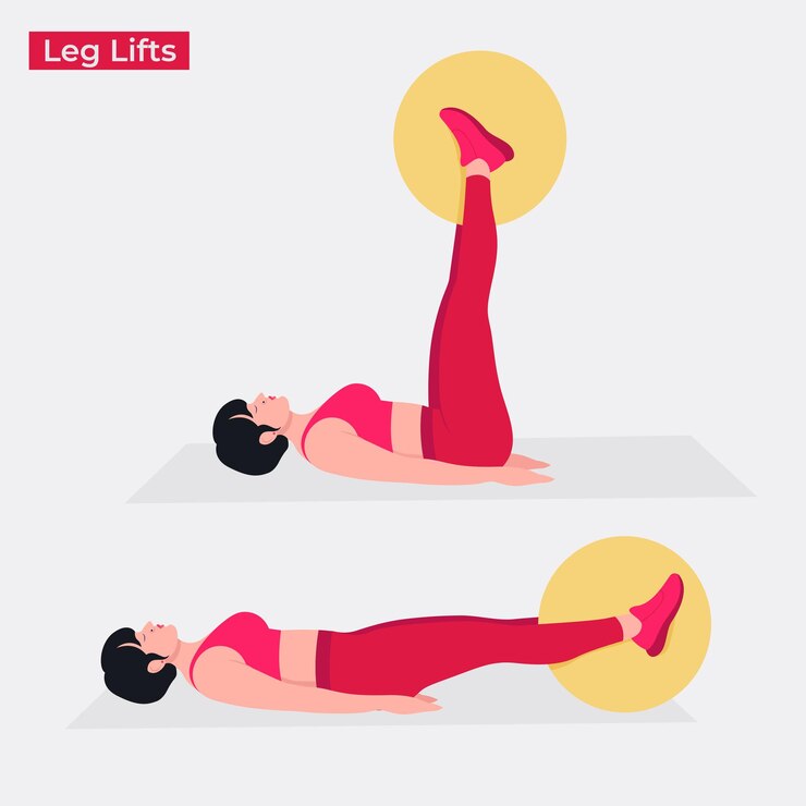 Vetor estabilidade bola perna levanta exercício mulher treino fitness aeróbica e exercícios