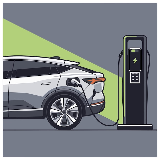 Estação de carregamento de automóveis elétricos site banner ou landing page conceito com vista lateral automóvel elétrico um