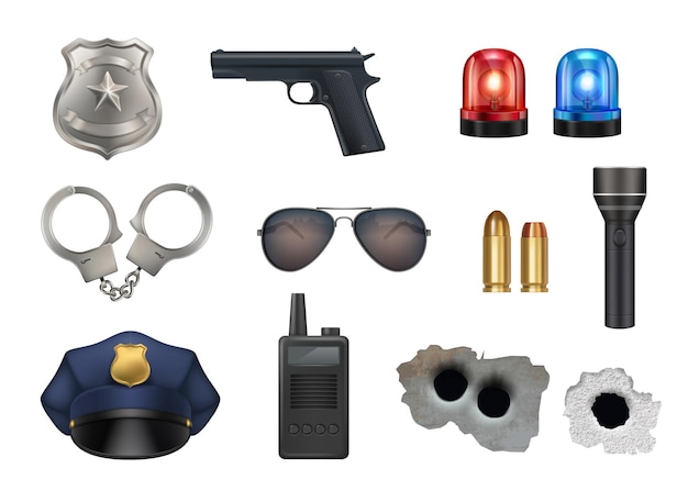 Vetor estação de polícia cap luzes intermitentes armas equipamentos para estação de polícia vetor decente imagem realista