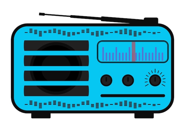 Vetor estação de rádio colorida. rádio na cor roxa com antena, escala. estação receptora. ilustração vetorial, isolada no fundo branco