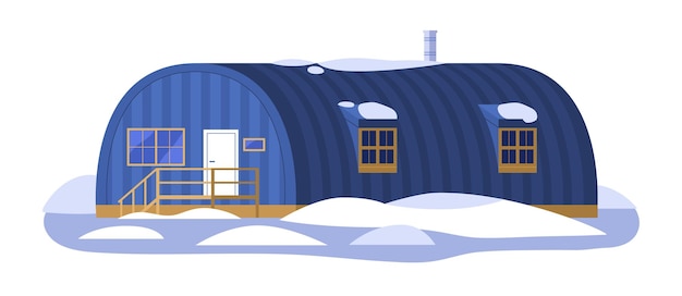 Vetor estação polar antártica. base científica do ártico. hangar na antártida. prédio de ciência remota, abrigo no pólo norte. ilustração em vetor plana do observatório do norte isolado no fundo branco.
