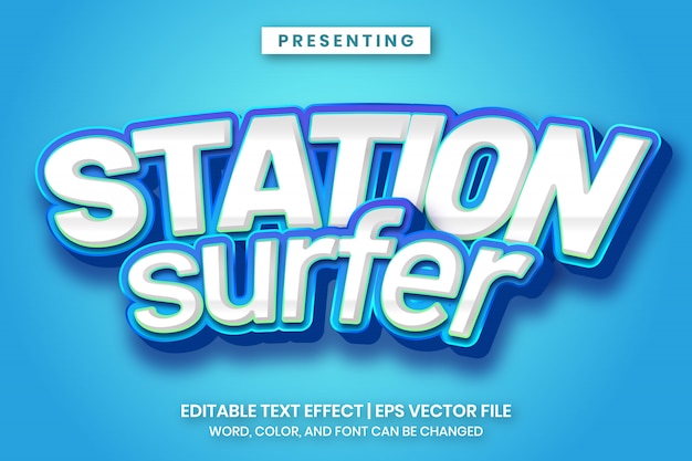 Estação surfista jogo logotipo estilo efeito de texto editável