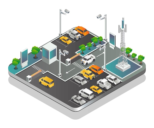 Estacionamento e cftv com torre de comunicação