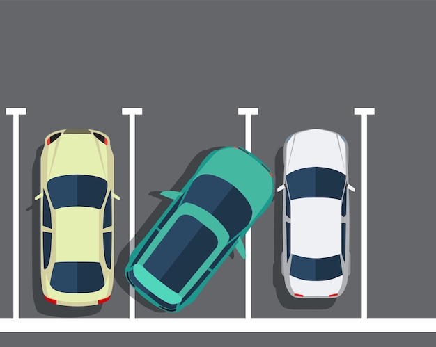 Estacionamento ruim. vista superior dos carros. ilustração vetorial em design plano