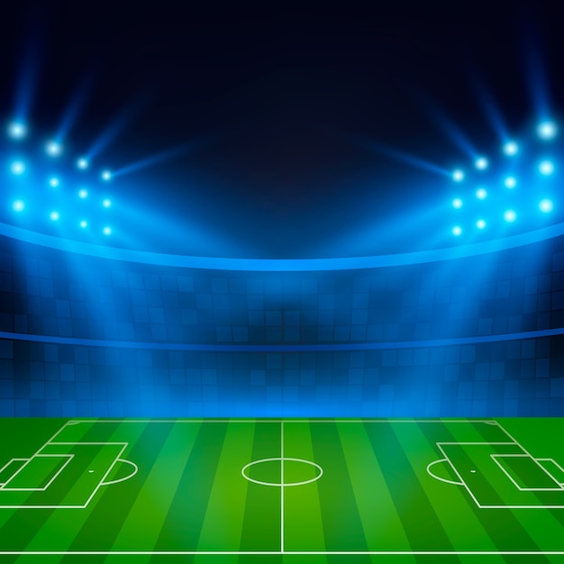 Estádio de futebol. Campo de futebol à luz dos holofotes. Copa do Mundo de Futebol.
