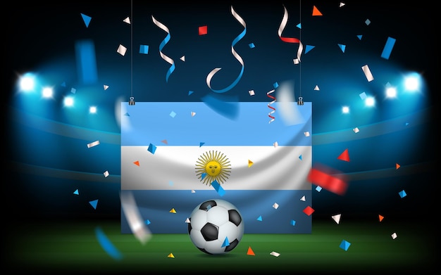 Estádio de futebol com a bola e a bandeira da argentina. viva argentina