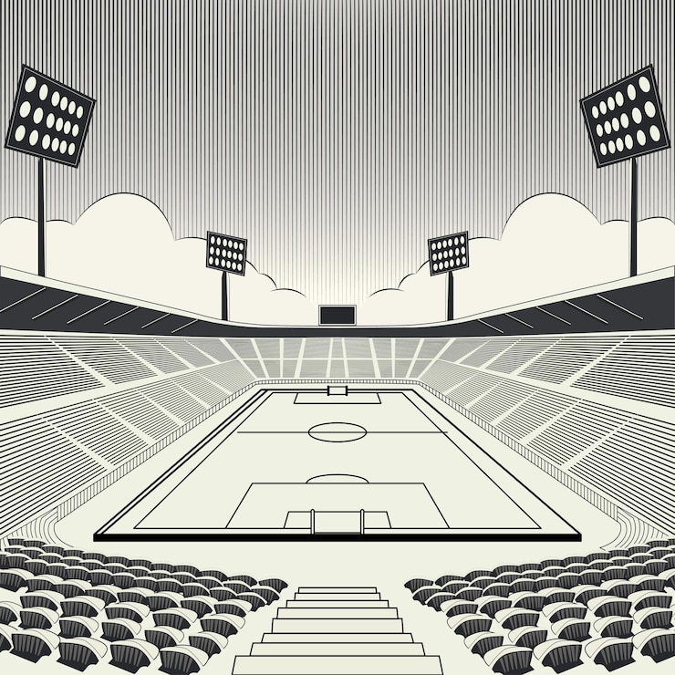 Vetor estádio de futebol moderno com projetores e assentos
