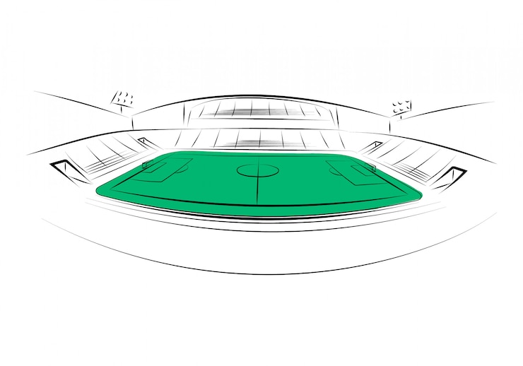 Vetor estádio esportivo em fundo branco. desenhado à mão. ilustração vetorial