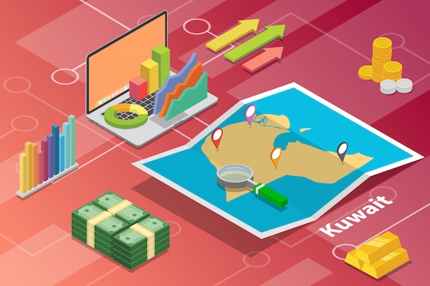 Estado do kuwait cidade de crescimento de economia empresarial isométrica