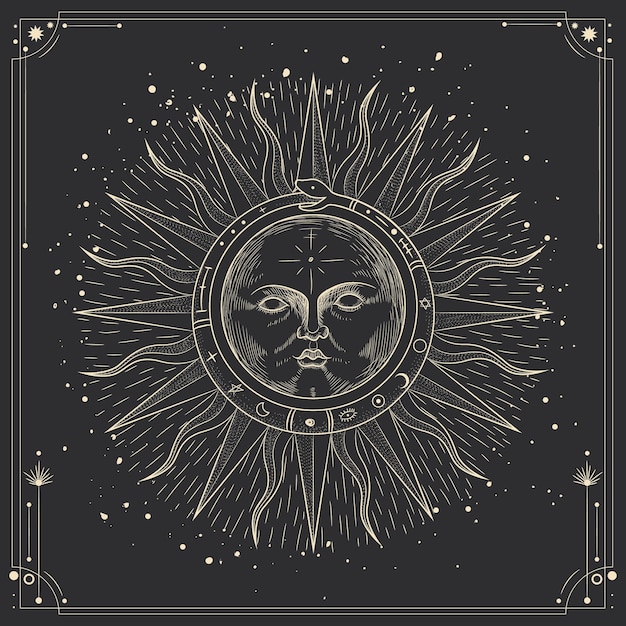 estágio de atividade solar em estilo vintage de gravura