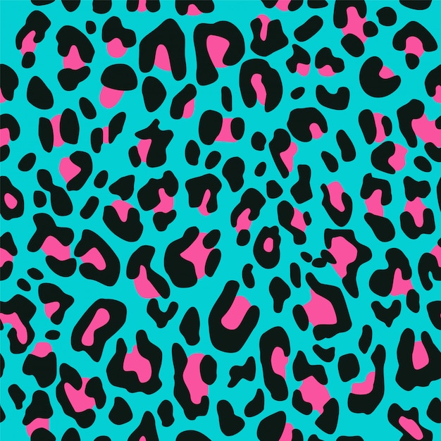 Estampa de leopardo sem costura com manchas rosa no azul
