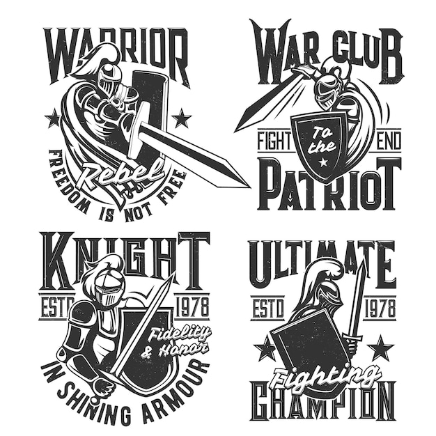 Estampas de camiseta com cavaleiro e guerreiros