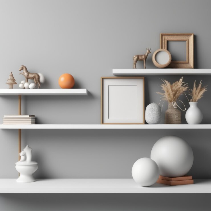 Vetor estante com diferentes objetos decorativos estante com vários objetos decorativos modernas estante wi
