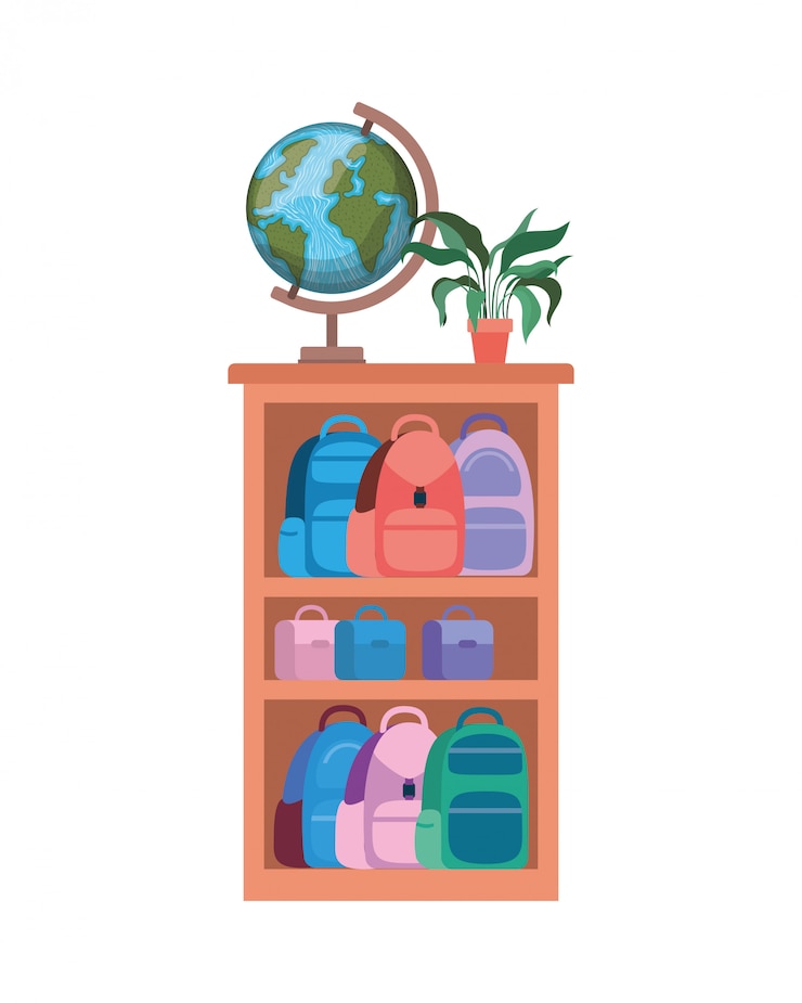 Vetor estante com livros escolares